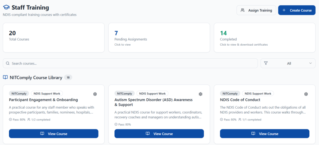 Assign and track staff training overview in NITComply