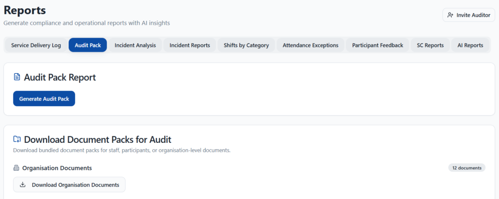 Audit packs and auditor access in NITComply