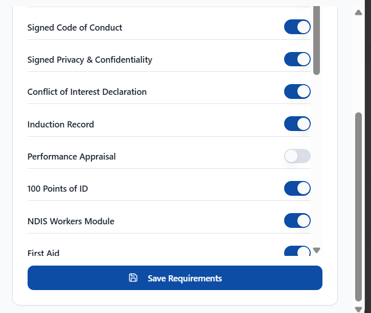 Choose the documents each person needs in NITComply
