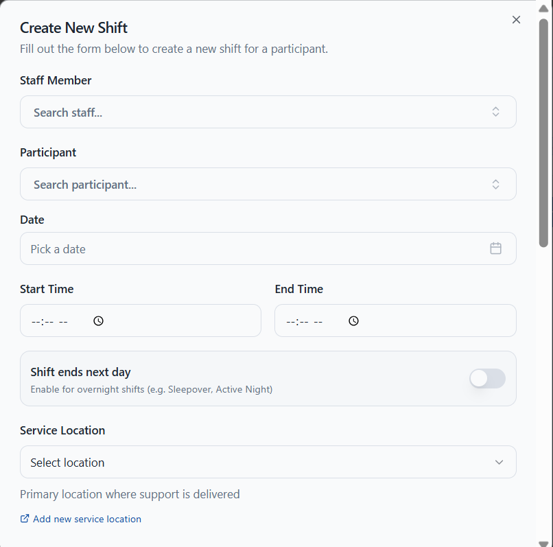 Create shifts with the right details in NITComply