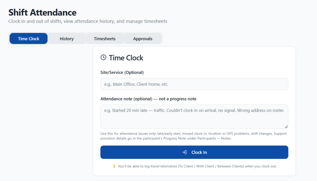 Time clock with geofencing and travel in NITComply