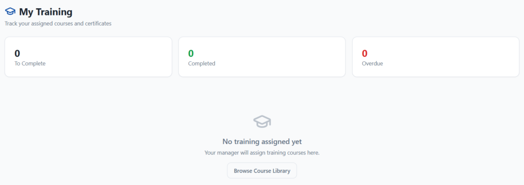 My Training view where workers see their own assigned training