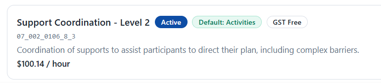 Billing presets for NDIS support items in NITComply