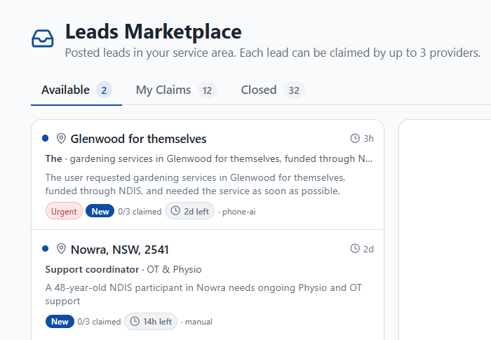 Find NDIS participants looking for providers in your area in the NITComply Leads Marketplace