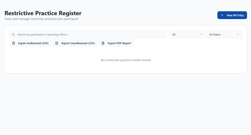 Restrictive practices register in NITComply