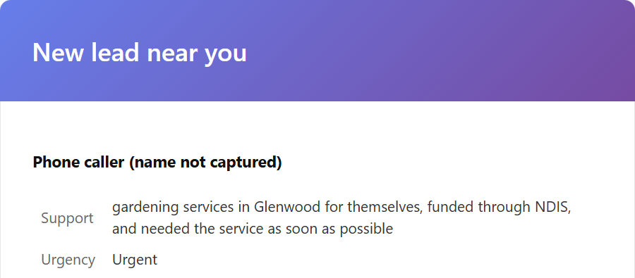 Get notified when a new NDIS lead arrives by email