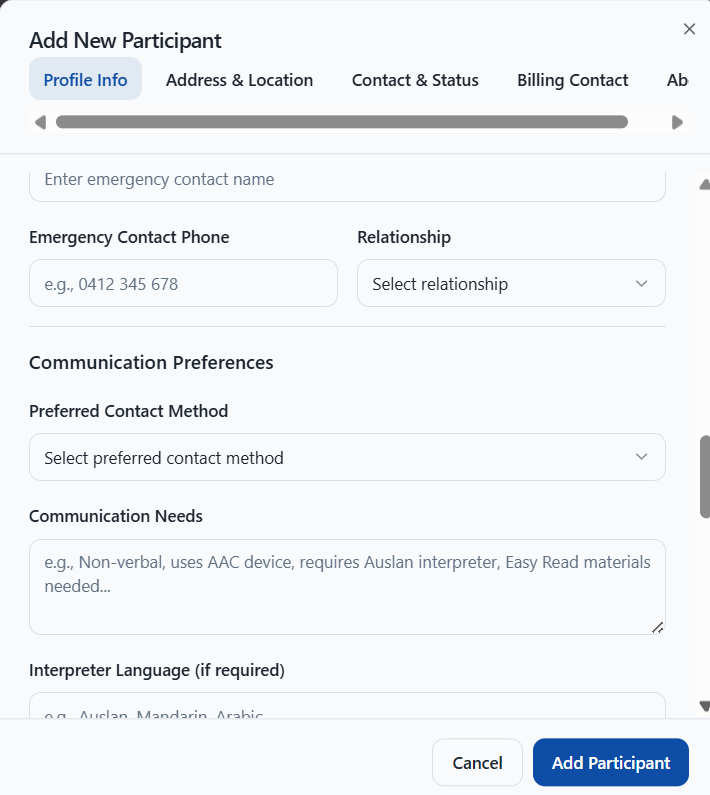 Record communication needs and emergency contacts in NITComply