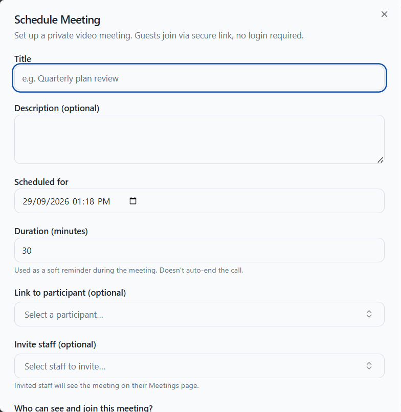 Schedule secure video meetings in NITComply
