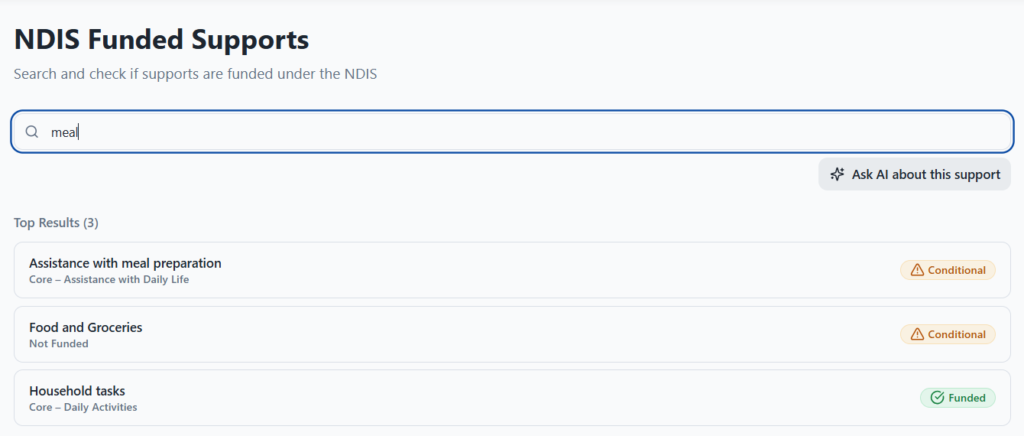 Search any NDIS support by keyword in NITComply