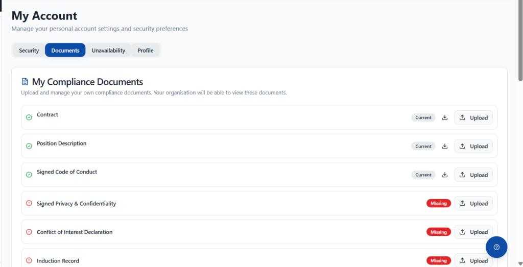 Staff upload their own documents in NITComply