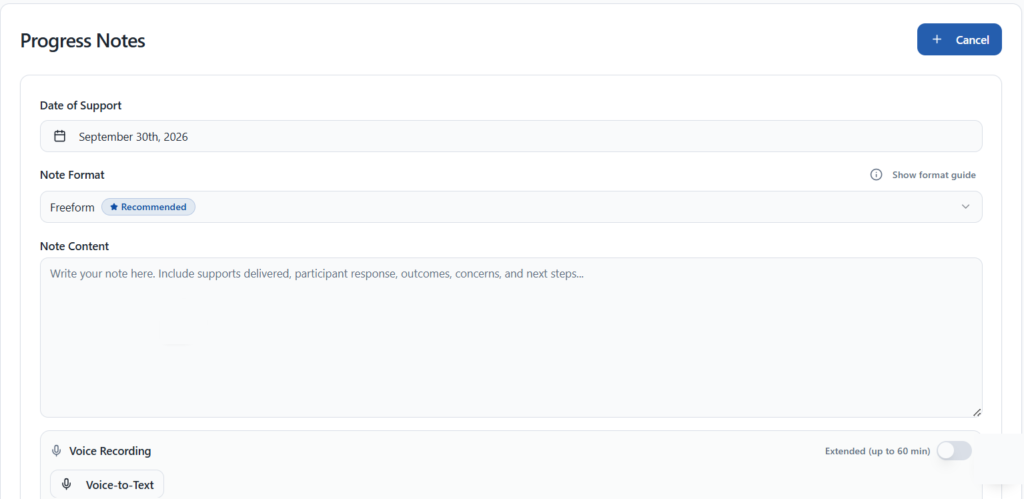 Write progress notes in NITComply NDIS progress notes software